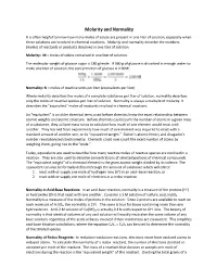 Molarity and Normality