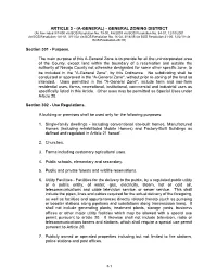 ARTICLE 3 - (A-GENERAL) - GENERAL ZONING DISTRICT (As Amended 9/18/00 Via BOS Resolution No
