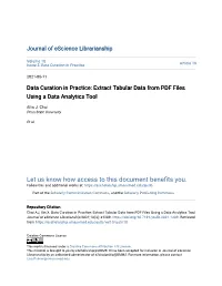 Data Curation in Practice: Extract Tabular Data from PDF Files Using a Data Analytics Tool