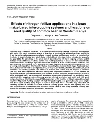 Effects of Nitrogen Fetilizer Applications in a Bean – Maize Based Intercropping Systems and Locations on Seed Quality of Common Bean in Western Kenya