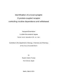 Identification of a Novel Synaptic G Protein-Coupled Receptor Controlling Nicotine Dependence and Withdrawal