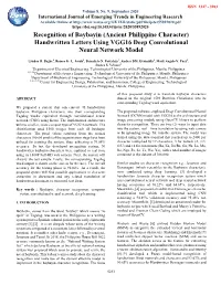Recognition of Baybayin (Ancient Philippine Character) Handwritten Letters Using VGG16 Deep Convolutional Neural Network Model