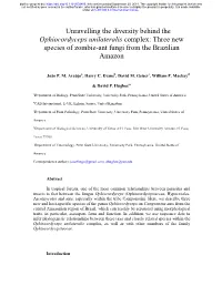 Unravelling the Diversity Behind the Ophiocordyceps Unilateralis Complex: Three New Species of Zombie-Ant Fungi from the Brazilian Amazon