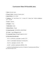 Curriculum Vitae of Koushik Jana