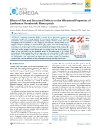 Effects of Size and Structural Defects on the Vibrational Properties of Lanthanum Hexaboride Nanocrystals