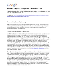 Software Engineer, Google.Com - Mountain View