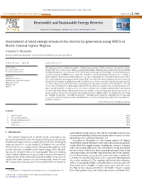 Assessment of Wind Energy Resources for Electricity Generation Using WECS in North-Central Region, Nigeria
