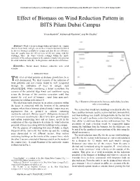 Effect of Biomass on Wind Reduction Pattern in BITS Pilani Dubai Campus