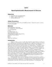 Lab 2 Spectrophotometric Measurement of Glucose