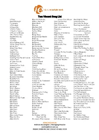 Tom Vincent Song List