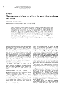 Review Monounsaturated Oils Do Not All Have the Same Effect on Plasma Cholesterol