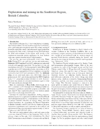 Exploration and Mining in the Southwest Region, British Columbia
