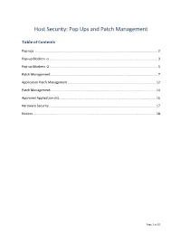 Host Security: Pop Ups and Patch Management