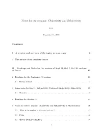 Notes for Our Seminar: Objectivity and Subjectivity