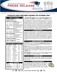 Patriots and Panthers Square Off in Week Two
