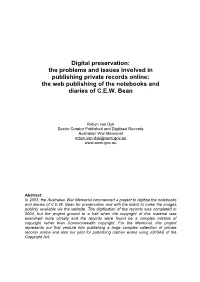The Web Publishing of the Notebooks and Diaries of CEW Bean