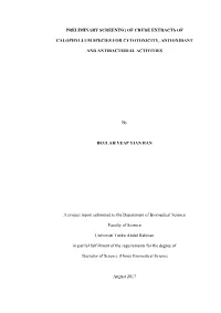 I PRELIMINARY SCREENING of CRUDE EXTRACTS OF