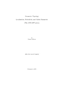Geometric Topology Localization, Periodicity