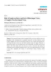 Role of Lipids on Entry and Exit of Bluetongue Virus, a Complex Non-Enveloped Virus