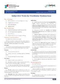 Subjective Tests for Vestibular Dysfunction