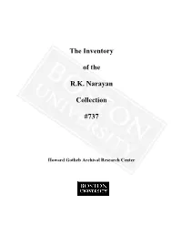 The Inventory of the R.K. Narayan Collection #737