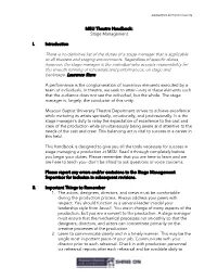 MBU Theatre Handbook: Stage Management I. Introduction