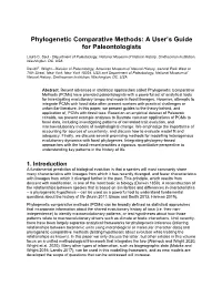 Phylogenetic Comparative Methods: a User's Guide for Paleontologists