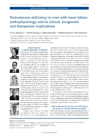 Testosterone Deficiency in Men with Heart Failure: Pathophysiology and Its Clinical, Prognostic and Therapeutic Implications