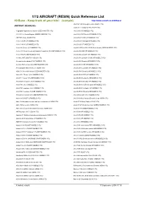 1/72 AIRCRAFT (RESIN) Quick Reference List Kitbase - Keep Track of Your Kits! (Sample)