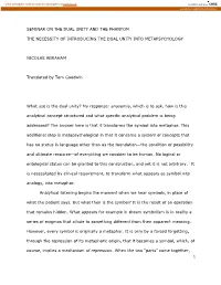 1 Seminar on the Dual Unity and the Phantom The