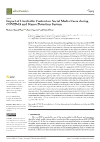 Impact of Unreliable Content on Social Media Users During COVID-19 and Stance Detection System