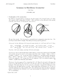 Lemmas in Euclidean Geometry1 Yufei Zhao Yufeiz@Mit.Edu