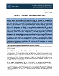 Memory Laws’ and Freedom of Expression