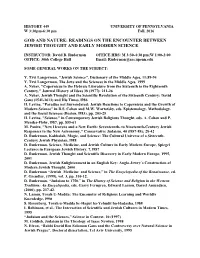 Readings on the Encounter Between Jewish Thought and Early Modern Science