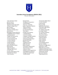 Secondary School Acceptances (2020 & 2021) *Denotes Matricula�On