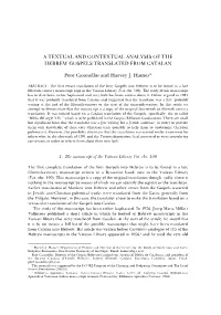 A Textual and Contextual Analysis of the Hebrew Gospels Translated from Catalan