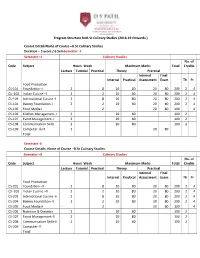 B.Sc Culinary S Duration – 3 Years / 6 Semsemester Semester