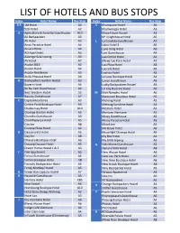 List of Hotels and Bus Stops