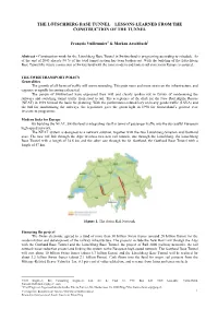 The Lötschberg Base Tunnel – Lessons Learned from the Construction of the Tunnel