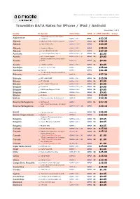 Travelsim DATA Rates for Iphone / Ipad / Android