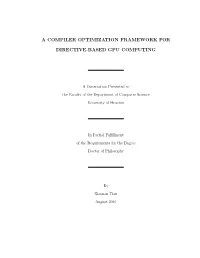A Compiler Optimization Framework for Directive-Based Gpu Computing