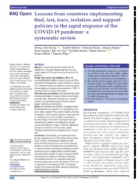 Lessons from Countries Implementing Find, Test, Trace, Isolation and Support Policies in the Rapid Response of the COVID-19 Pandemic: a Systematic Review
