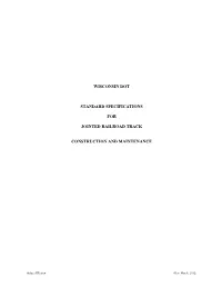 Wisdot Standard Specifications for Jointed Rail Track Construction And
