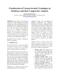 Classification of Various Security Techniques in Databases and Their Comparative Analysis