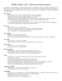 HTML1, Week 7 & 8 – CSS Font and Text Properties