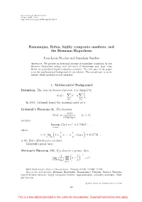 Ramanujan, Robin, Highly Composite Numbers, and the Riemann Hypothesis