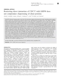 Restricting Direct Interaction of CDC37 with HSP90 Does Not Compromise Chaperoning of Client Proteins