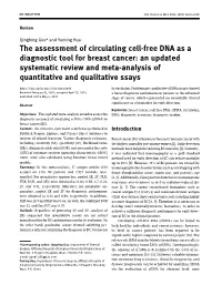 The Assessment of Circulating Cell-Free DNA As a Diagnostic Tool