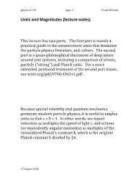 Units and Magnitudes (Lecture Notes)