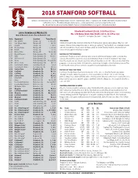 2018 Stanford Softball